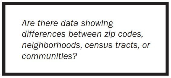 Are there data showing differences between zip codes, neighborhoods, census tracts, or communities?
